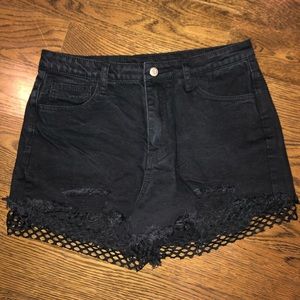 Black denim shorts